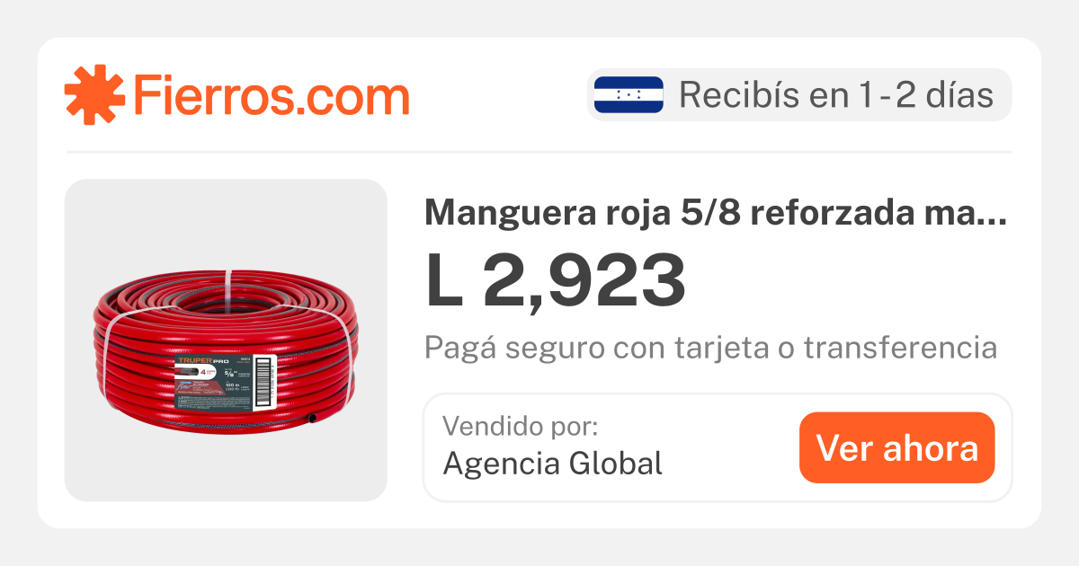 19873 Manguera roja 5/8 reforzada man-5/8x 19873 | Fierros