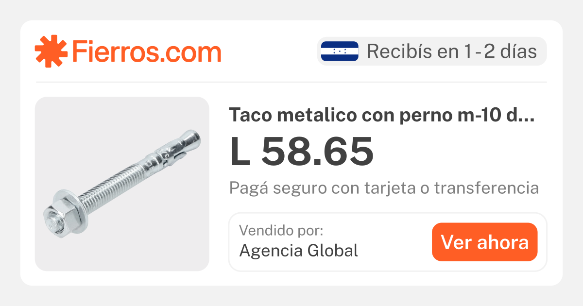 46668 Taco metalico con perno m-10 de 3/8x3-3/4 6pcs fiero 46668 | Fierros
