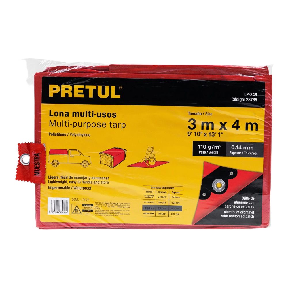 ProductoTAPACARGA PLASTICO 10'X12' PRETUL ROJO 23765