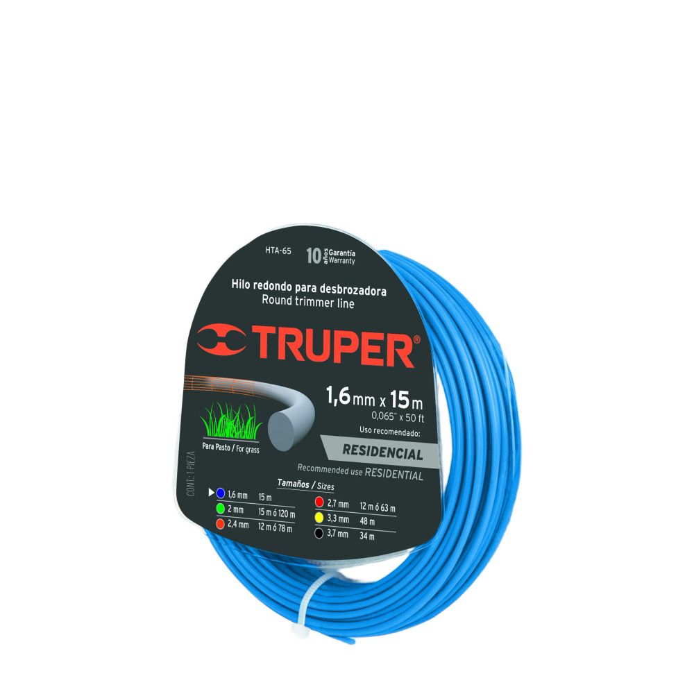 ProductoHILO PLASTICO 1.65MM CORTA ORILL HTA-65 TRUPER 17605