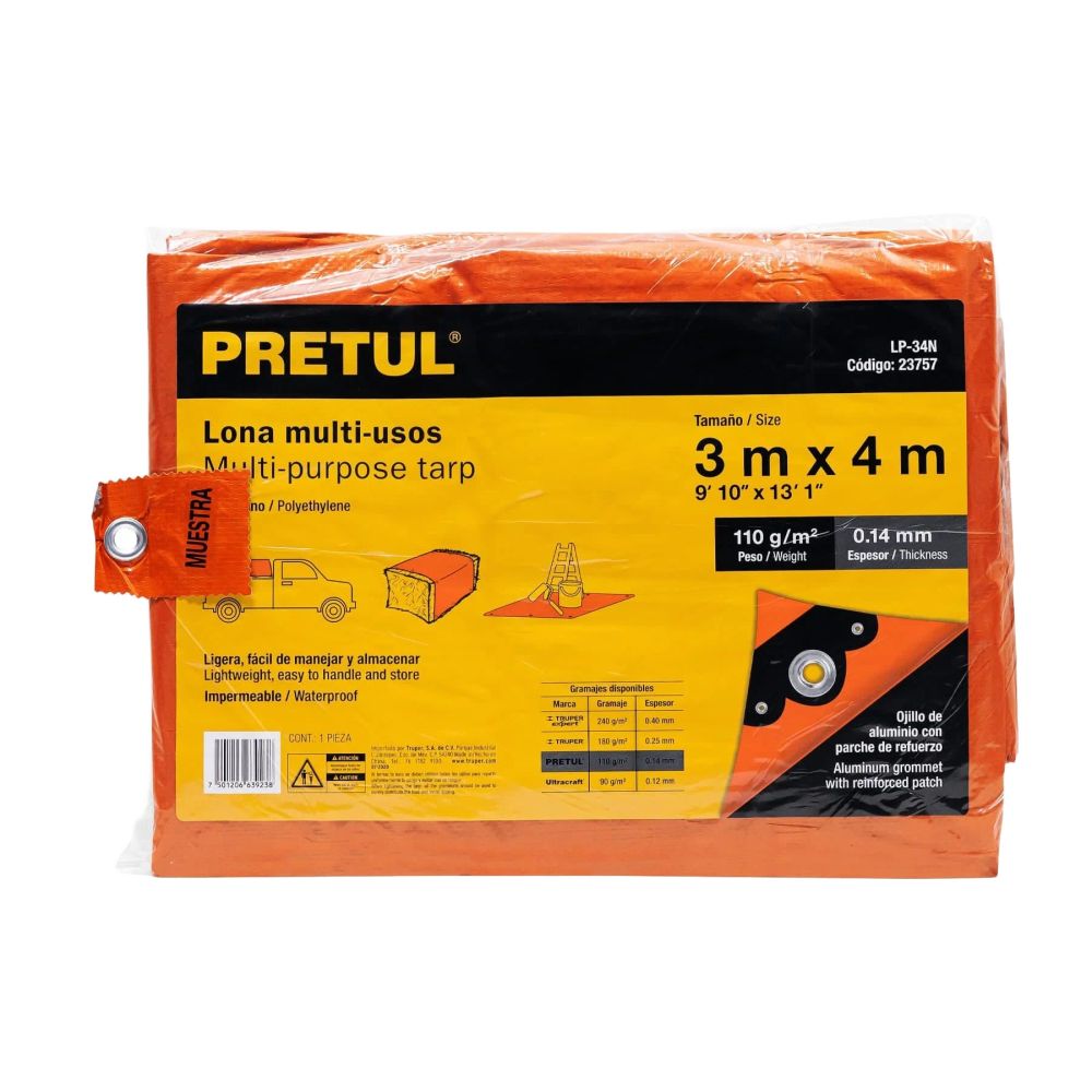 ProductoTAPACARGA PLASTICO 10'X12' PRETUL ANARANJADA  23757