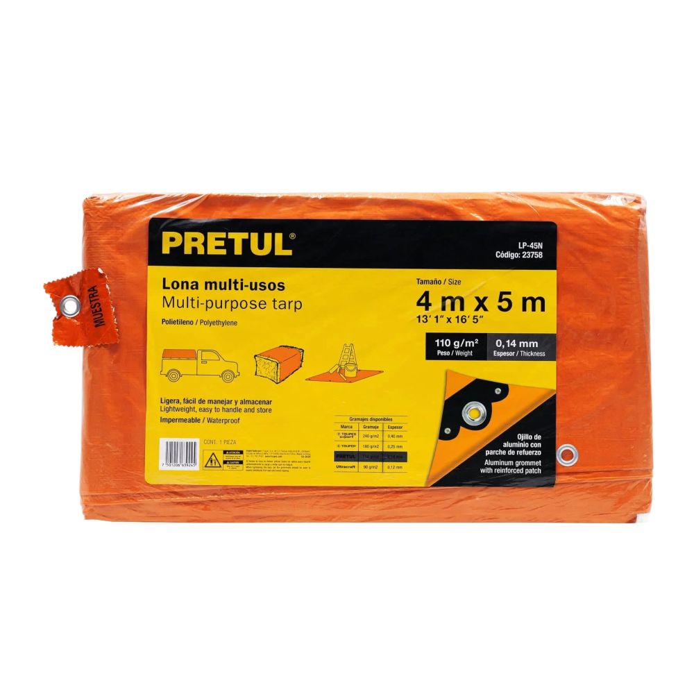 ProductoTAPACARGA PLASTICO 12'X16' PRETUL ANARANJADA 23758