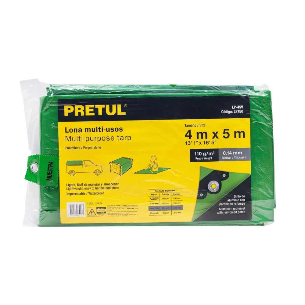 ProductoTAPACARGA PLASTICO 12'X16' PRETUL VERDE  23750