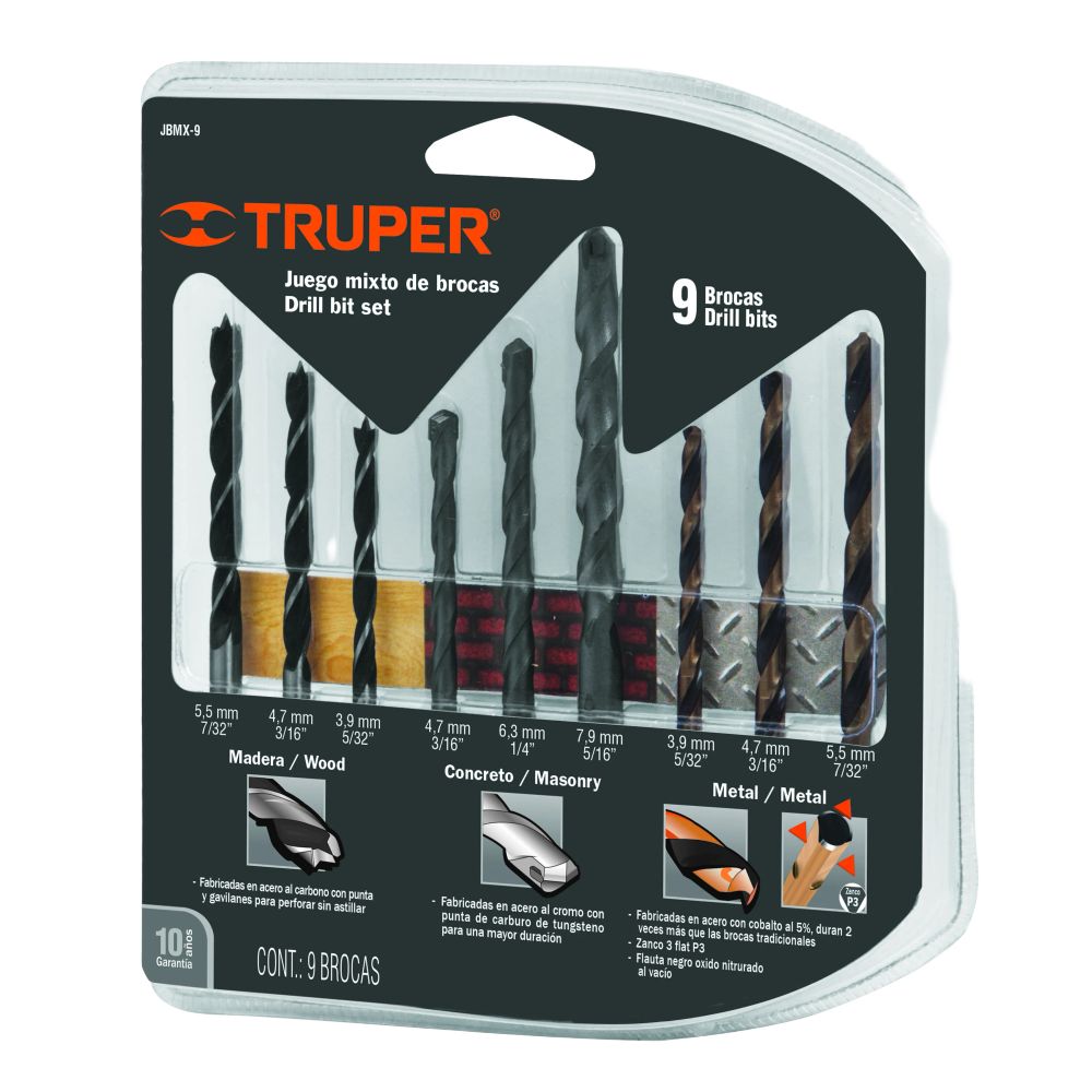 ProductoBROCAS TRUPER 9-PCS JBMX-9 HIERRO/MA DE CONCRETO 11339