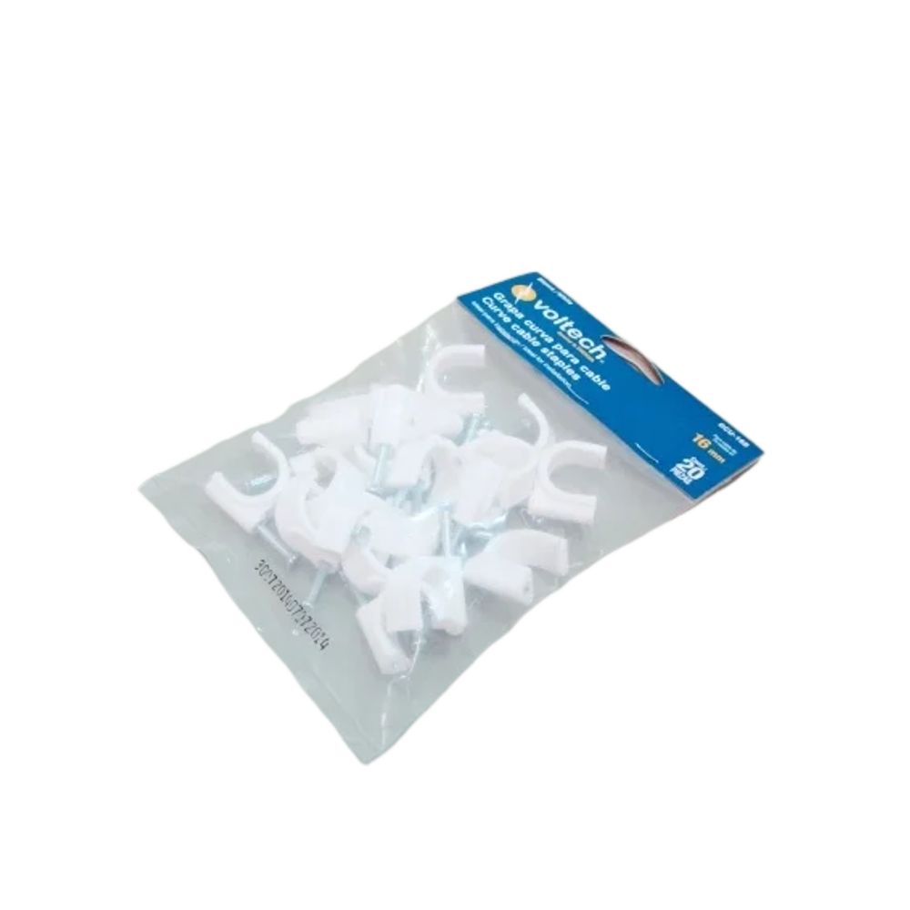 ProductoGRAPA AISLANTE  PARA CABLE COAXIAL 16MM BLANCA 20PCS VOLTECK 48276