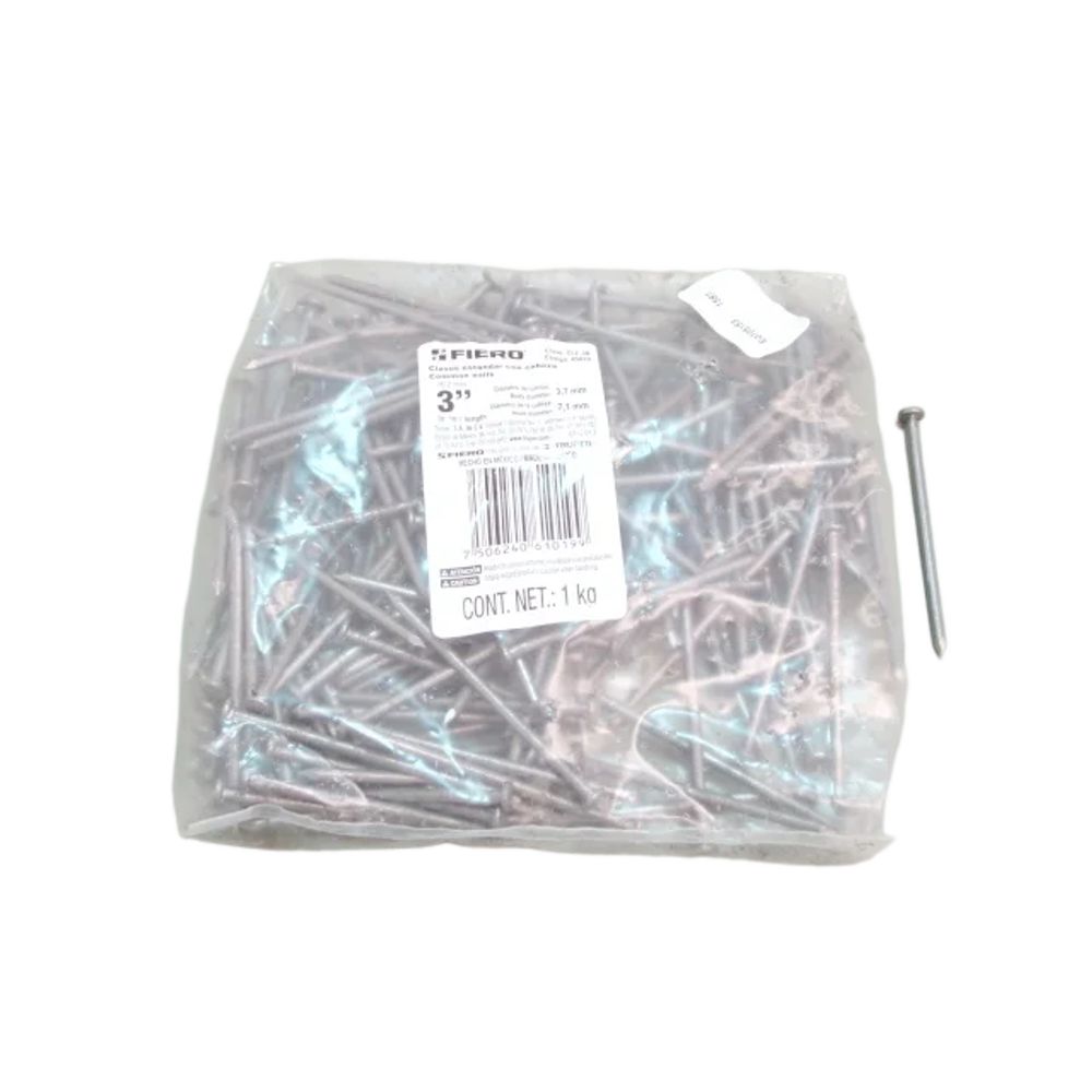 ProductoCLAVO  PARA CARPINTERO CON CABEZA DE 3" FIERO BOLSA 2.2 LBS 45023