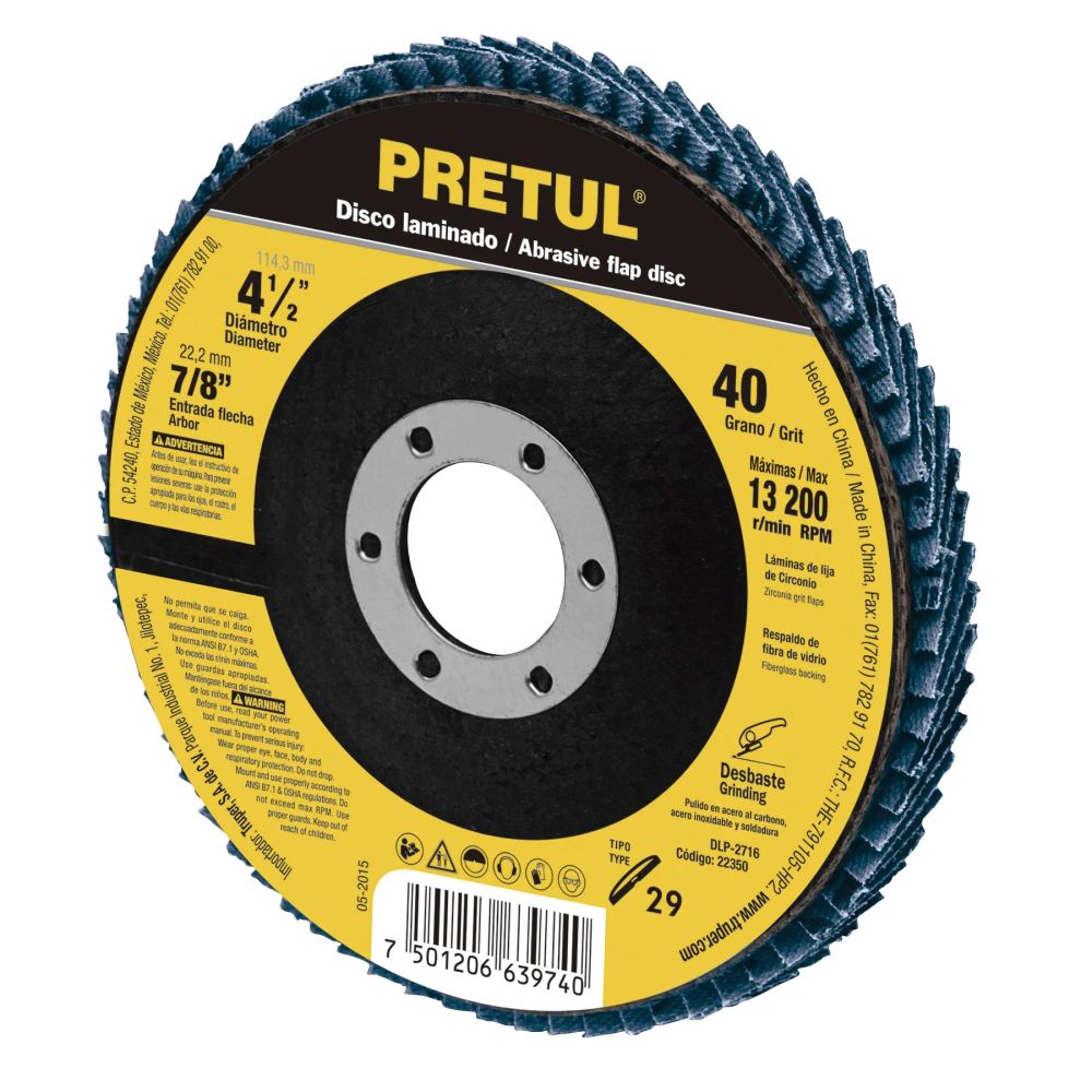 ProductoDISCO PARA ACABADOS 4-1/2X7/8 GR.80 PRETUL 22352