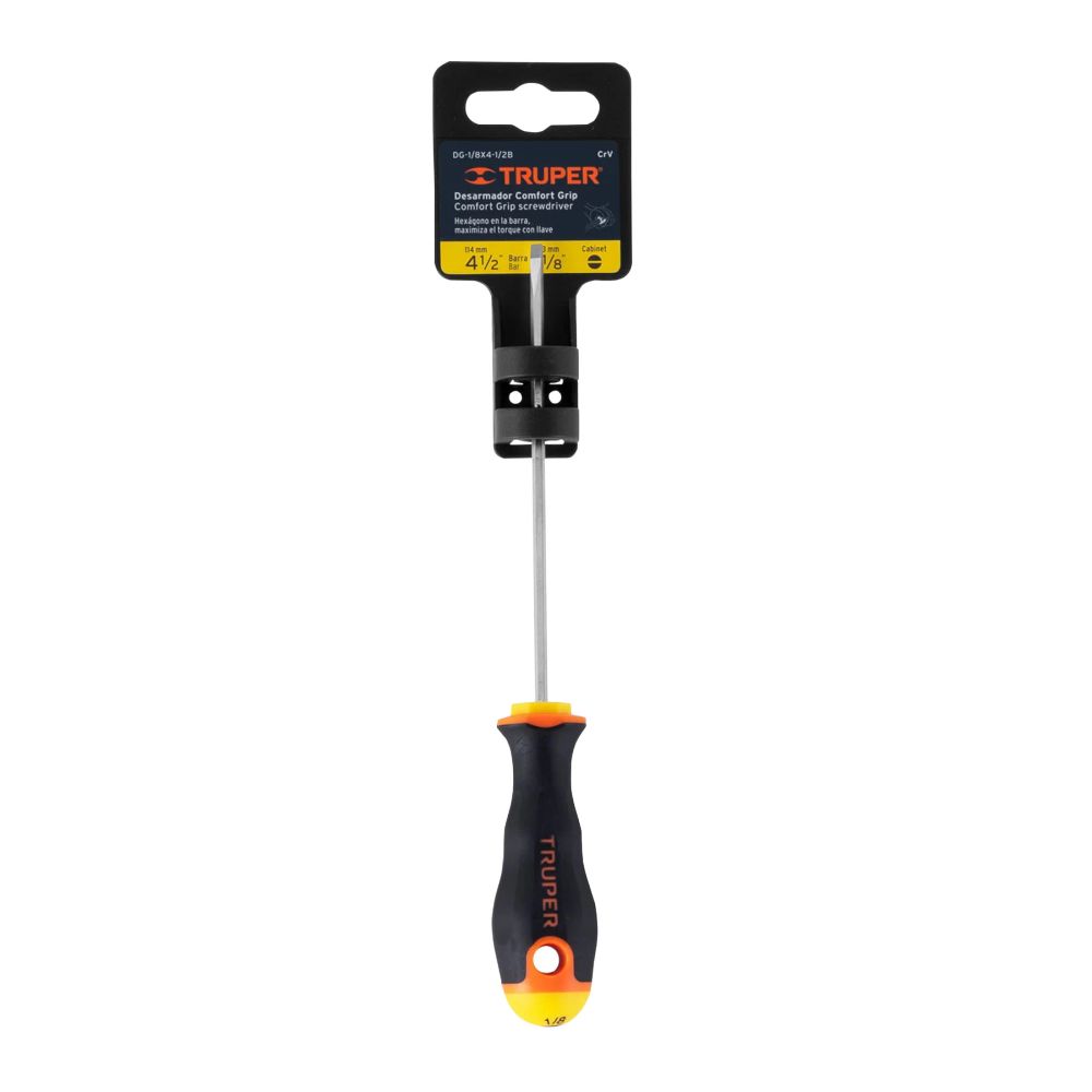 ProductoDESARMADOR PLANO TRUPER 1/8X4-1/2 MANGO BICOLOR 18549
