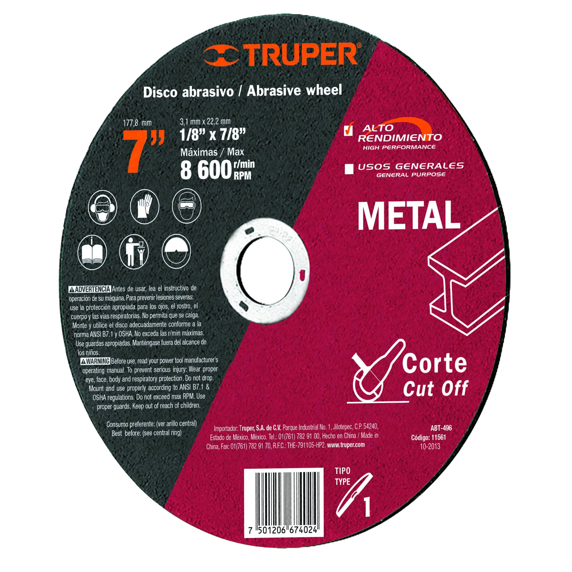 ProductoDisco  para metal 7x1/8x7/8 3.2mm t1 truper 11561