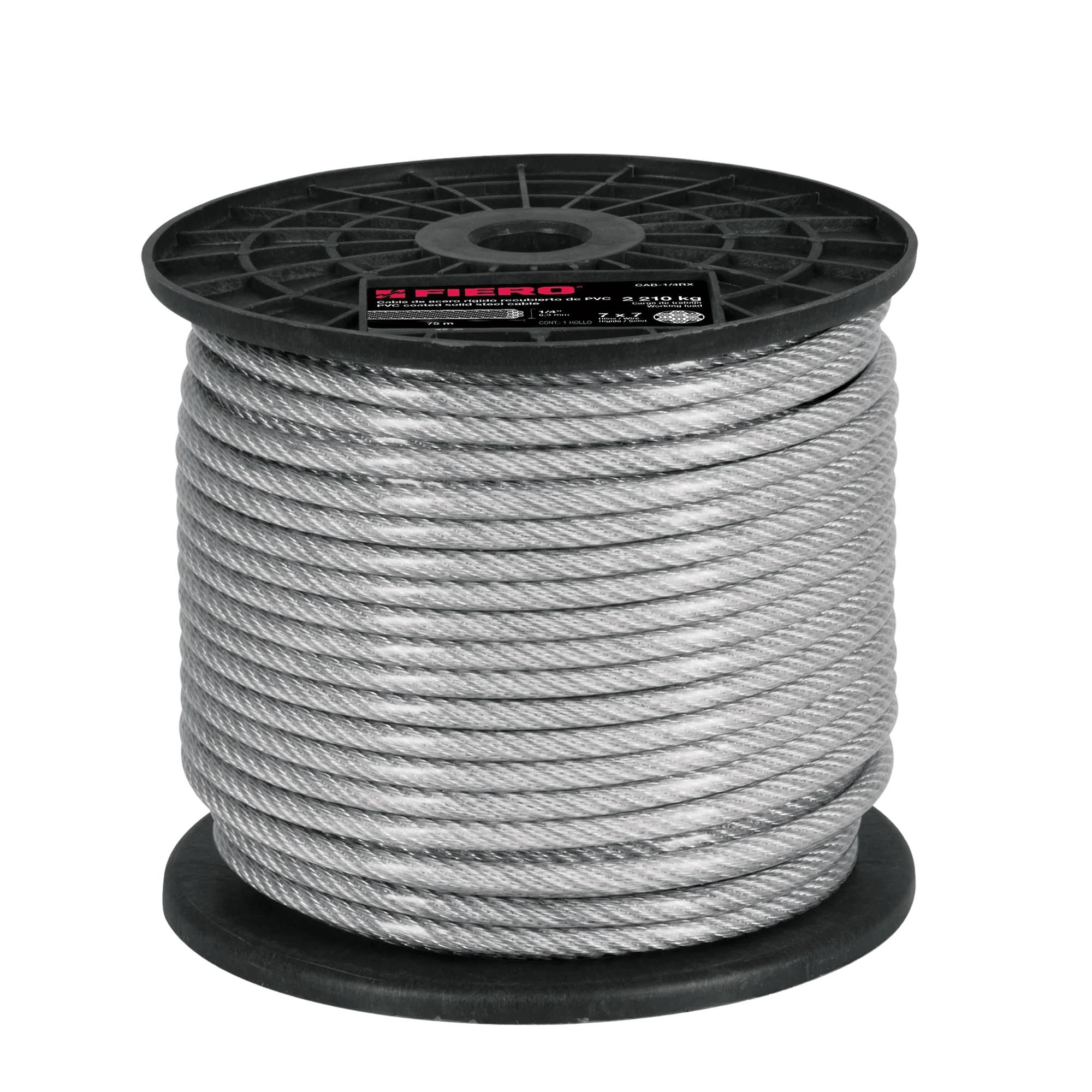 ProductoCable tensor acero 3/32 fiero pvc 7x7h rollo 75m cab-3/32rx 44221